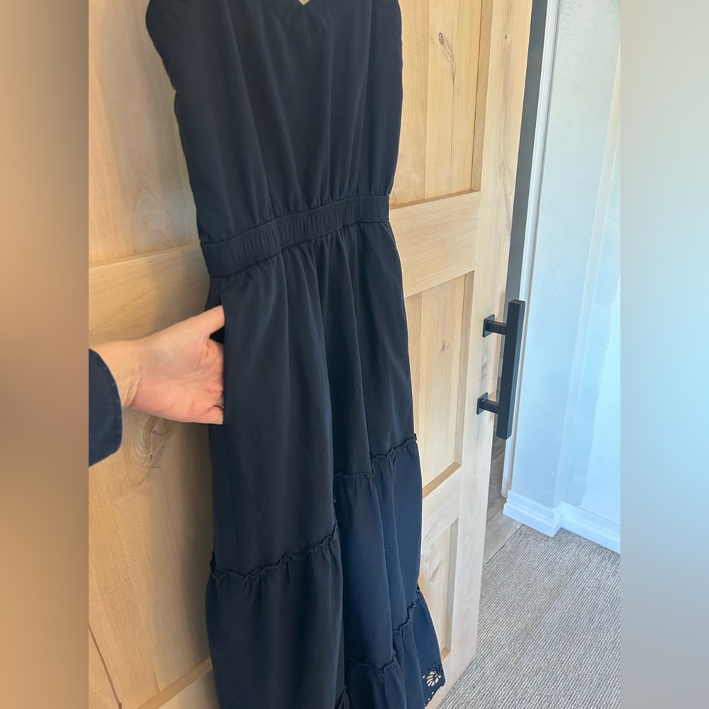 Splendid Black Maxi tiered wedding guest Spaghetti-Strap eyelet cotton Dress XS - Picture 6 of 6